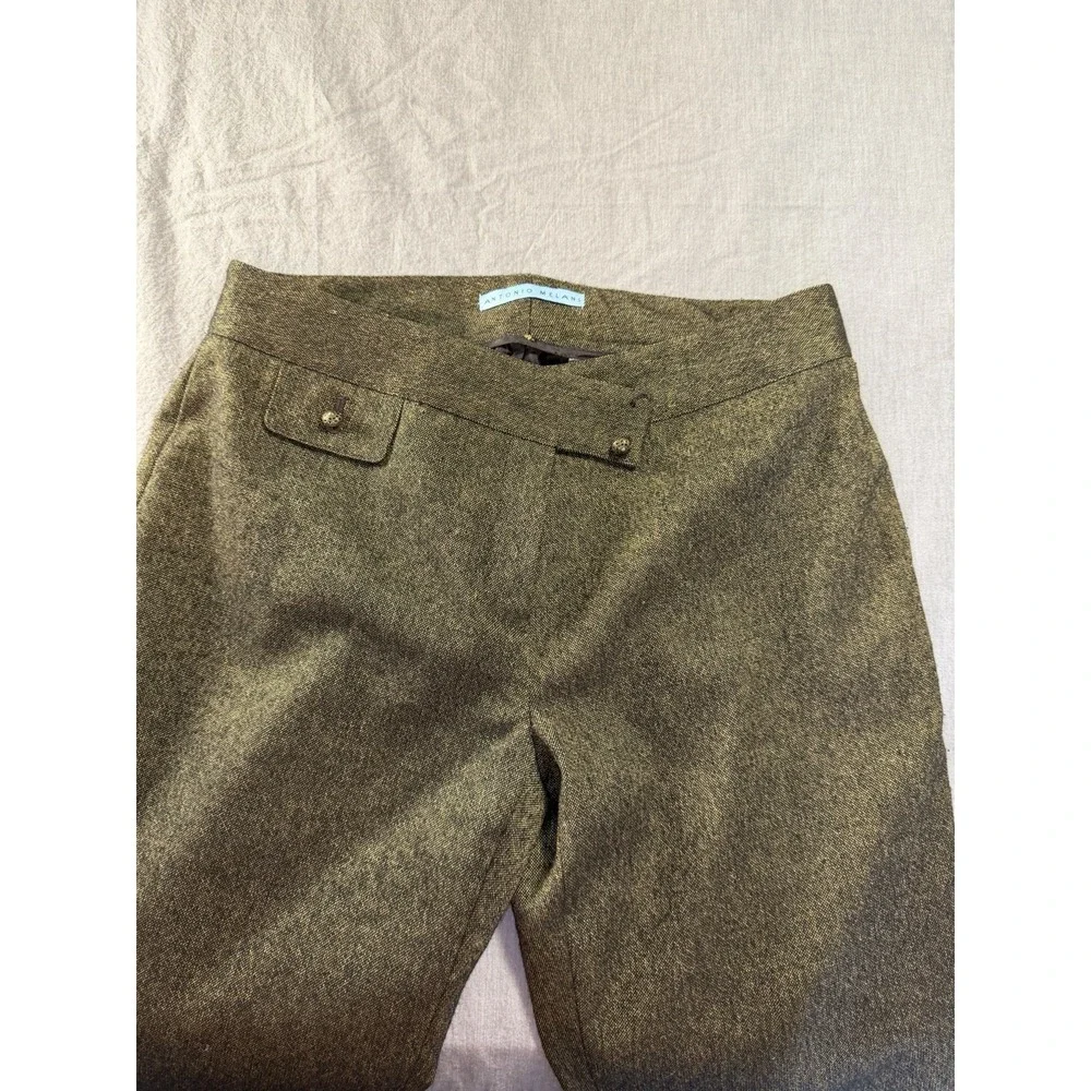 Antonio Melani‎ Trouser Dress Pants Wool Blend Lined Bronzed Green Sz 4